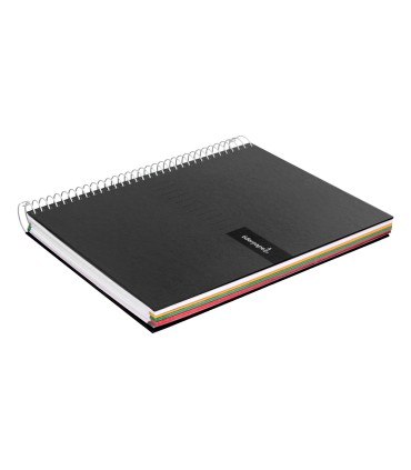 Cuaderno espiral liderpapel a4 micro crafty tapa forrada 120h 90 gr cuadro 5 mm 5 bandas 4 colores color negro