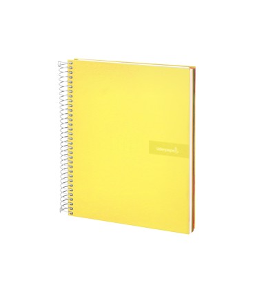 Cuaderno espiral liderpapel a4 micro crafty tapa forrada 120h 90gr cuadro 5mm 5 bandas 4 taladros color amarillo