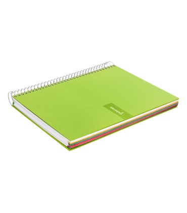 Cuaderno espiral liderpapel a4 micro crafty tapa forrada 120h 90 gr cuadro 5 mm 5 bandas 4 colores color verde