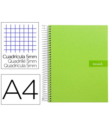 Cuaderno espiral liderpapel a4 micro crafty tapa forrada 120h 90 gr cuadro 5 mm 5 bandas 4 colores color verde