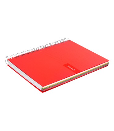 Cuaderno espiral liderpapel a4 micro crafty tapa forrada 120h 90 gr cuadro 5 mm 5 bandas 4 colores color rojo