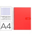 Cuaderno espiral liderpapel a4 micro crafty tapa forrada 120h 90 gr cuadro 5 mm 5 bandas 4 colores color rojo