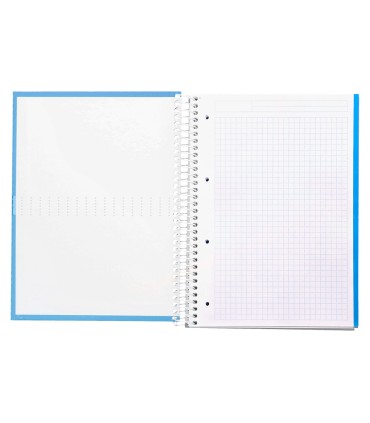 Cuaderno espiral liderpapel a4 micro crafty tapa forrada 120h 90 gr cuadro 5 mm 5 bandas 4 colores celeste