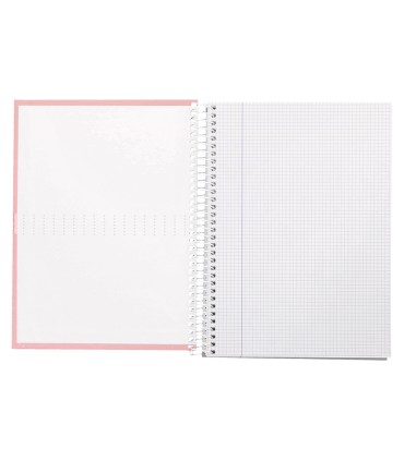 Cuaderno espiral liderpapel a4 crafty tapa forrada 80h 90 gr cuadro 4mm con margen color rosa