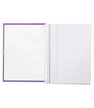 Cuaderno espiral liderpapel a4 crafty tapa forrada 80h 90 gr cuadro 4mm con margen color violeta