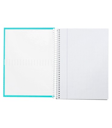 Cuaderno espiral liderpapel a4 crafty tapa forrada 80h 90 gr cuadro 4mm con margen color turquesa