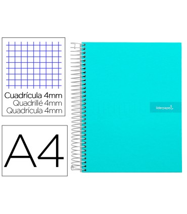 Cuaderno espiral liderpapel a4 crafty tapa forrada 80h 90 gr cuadro 4mm con margen color turquesa