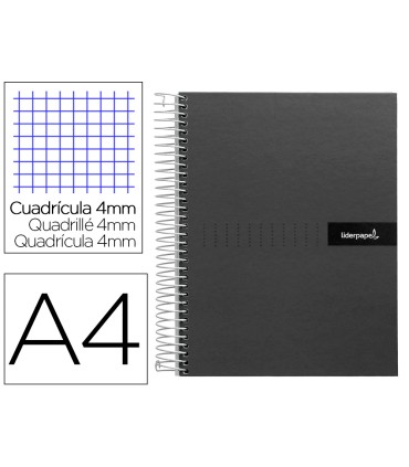 Cuaderno espiral liderpapel a4 crafty tapa forrada 80h 90 gr cuadro 4mm con margen color negro