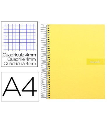 Cuaderno espiral liderpapel a4 crafty tapa forrada 80h 90 gr cuadro 4mm con margen color amarillo