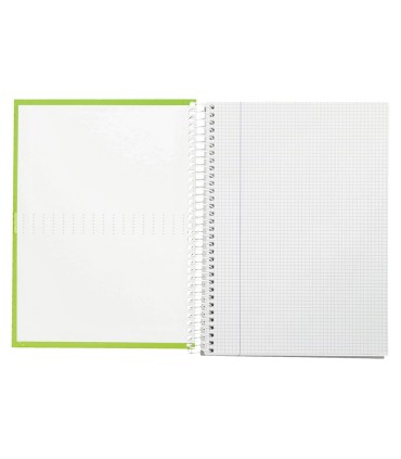 Cuaderno espiral liderpapel a4 crafty tapa forrada 80h 90 gr cuadro 4mm con margen color verde