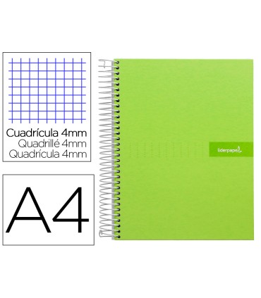 Cuaderno espiral liderpapel a4 crafty tapa forrada 80h 90 gr cuadro 4mm con margen color verde