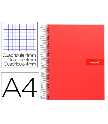 Cuaderno espiral liderpapel a4 crafty tapa forrada 80h 90 gr cuadro 4mm con margen color roja