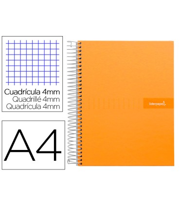 Cuaderno espiral liderpapel a4 crafty tapa forrada 80h 90 gr cuadro 4mm con margen color naranja