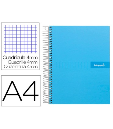 Cuaderno espiral liderpapel a4 crafty tapa forrada 80h 90 gr cuadro 4mm con margen color celeste