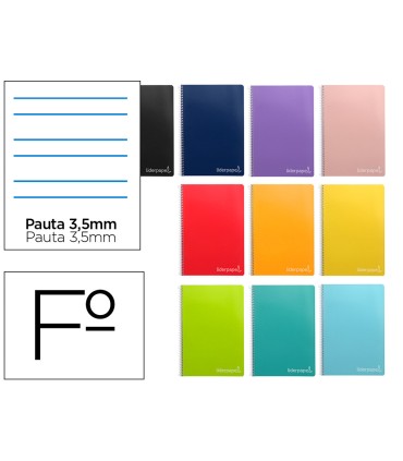 Cuaderno espiral liderpapel folio witty tapa dura 80h 75gr rayado montessori 35mm colores surtidos