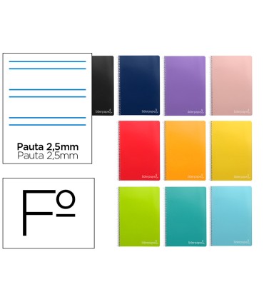 Cuaderno espiral liderpapel folio witty tapa dura 80h 75gr pauta 25mm con margen colores surtidos