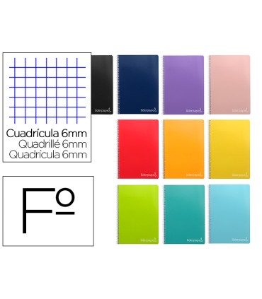 Cuaderno espiral liderpapel folio witty tapa dura 80h 75gr cuadro 6mm con margen colores surtidos