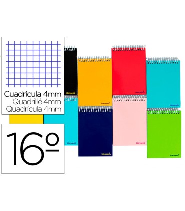 Cuaderno espiral liderpapel bolsillo dieciseavo apaisado smart tapa blanda 80h 60gr cuadro 4mm colores surtidos