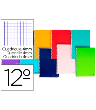 Cuaderno espiral liderpapel bolsillo doceavo smart tapa blanda 80h 60gr cuadro 4mm colores surtidos