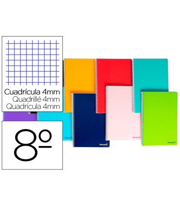 Cuaderno espiral liderpapel bolsillo octavo smart tapa blanda 80h 60gr cuadro 4mm colores surtidos