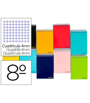 Cuaderno espiral liderpapel bolsillo octavo apaisado smart tapa blanda 80h 60gr cuadro 4mm colores surtidos