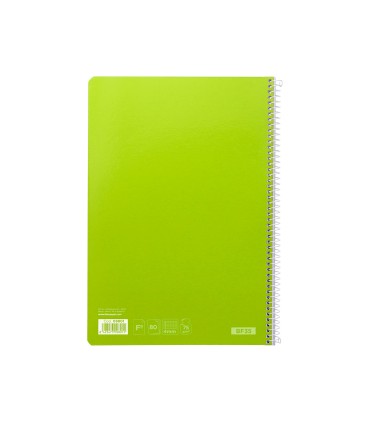 Cuaderno espiral liderpapel folio witty tapa dura 80h 75gr cuadro 4mm con margen color verde