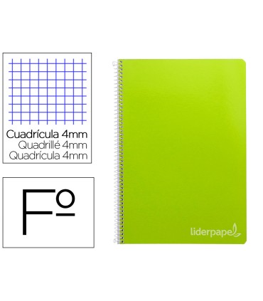 Cuaderno espiral liderpapel folio witty tapa dura 80h 75gr cuadro 4mm con margen color verde