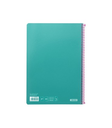 Cuaderno espiral liderpapel folio witty tapa dura 80h 75gr cuadro 4mm con margen color turquesa