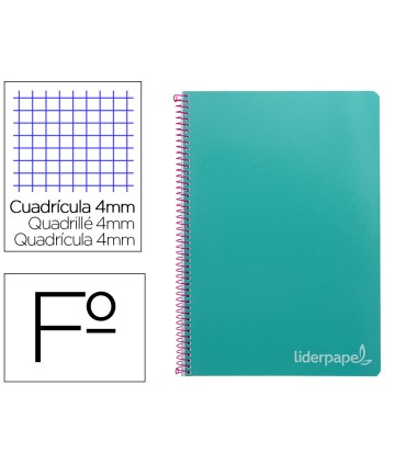 Cuaderno espiral liderpapel folio witty tapa dura 80h 75gr cuadro 4mm con margen color turquesa