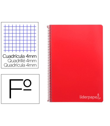 Cuaderno espiral liderpapel folio witty tapa dura 80h 75gr cuadro 4mm con margen color rojo