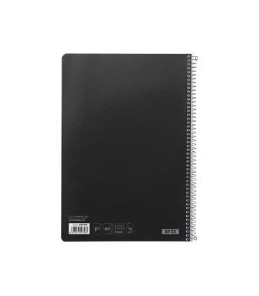 Cuaderno espiral liderpapel folio witty tapa dura 80h 75gr cuadro 4mm con margen color negro