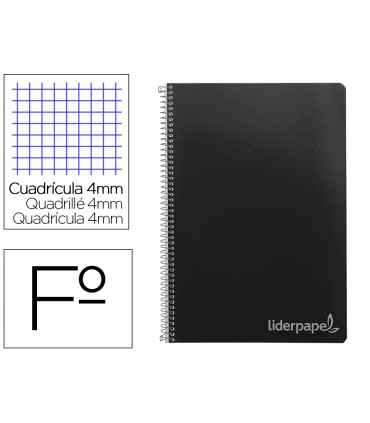 Cuaderno espiral liderpapel folio witty tapa dura 80h 75gr cuadro 4mm con margen color negro