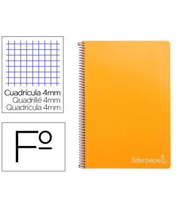 Cuaderno espiral liderpapel folio witty tapa dura 80h 75gr cuadro 4mm con margen color naranja