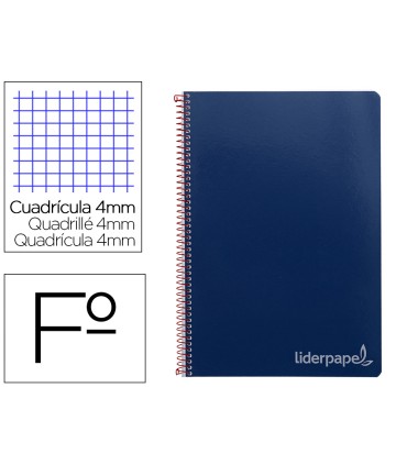 Cuaderno espiral liderpapel folio witty tapa dura 80h 75gr cuadro 4mm con margen color azul marino