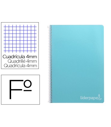 Cuaderno espiral liderpapel folio witty tapa dura 80h 75gr cuadro 4mm con margen color celeste