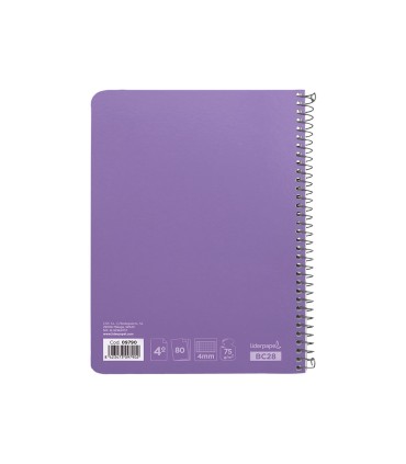 Cuaderno espiral liderpapel cuarto witty tapa dura 80h 75gr cuadro 4mm con margen color violeta