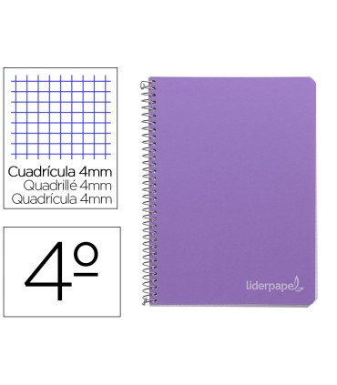 Cuaderno espiral liderpapel cuarto witty tapa dura 80h 75gr cuadro 4mm con margen color violeta