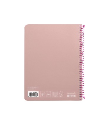 Cuaderno espiral liderpapel cuarto witty tapa dura 80h 75gr cuadro 4mm con margen color rosa