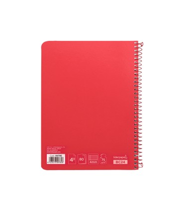 Cuaderno espiral liderpapel cuarto witty tapa dura 80h 75gr cuadro 4mm con margen color rojo