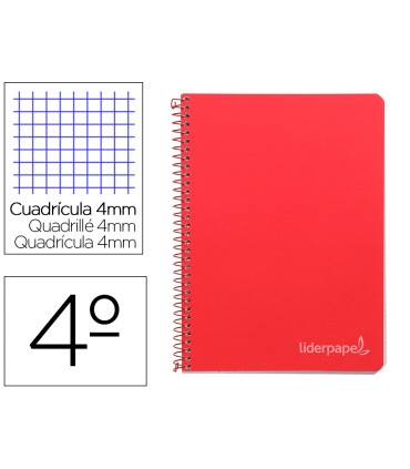 Cuaderno espiral liderpapel cuarto witty tapa dura 80h 75gr cuadro 4mm con margen color rojo