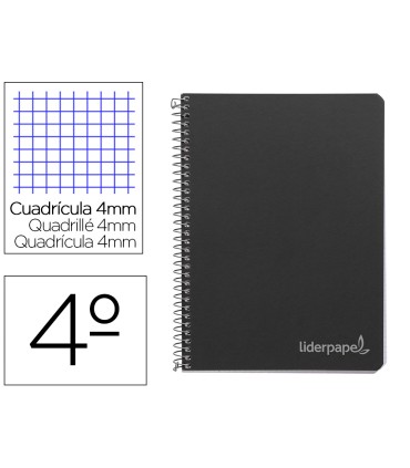 Cuaderno espiral liderpapel cuarto witty tapa dura 80h 75gr cuadro 4mm con margen color negro