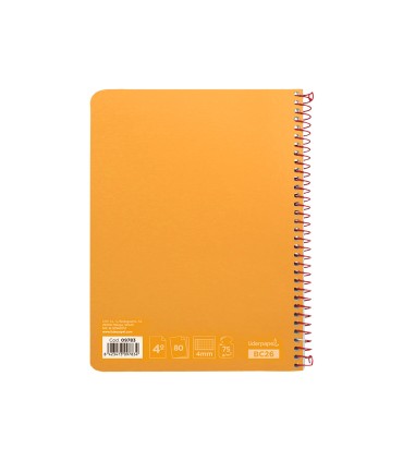 Cuaderno espiral liderpapel cuarto witty tapa dura 80h 75gr cuadro 4mm con margen color naranja