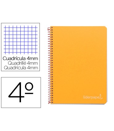 Cuaderno espiral liderpapel cuarto witty tapa dura 80h 75gr cuadro 4mm con margen color naranja