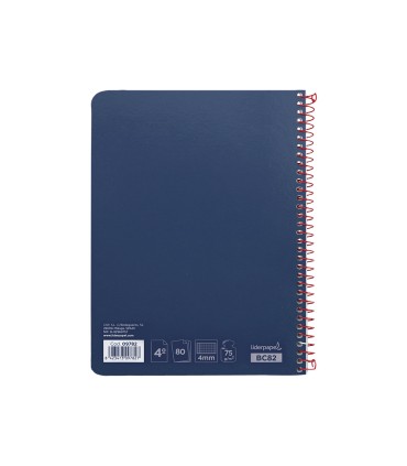 Cuaderno espiral liderpapel cuarto witty tapa dura 80h 75gr cuadro 4mm con margen color azul marino