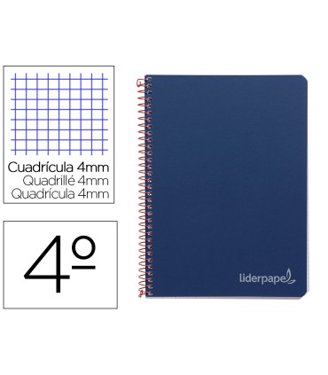 Cuaderno espiral liderpapel cuarto witty tapa dura 80h 75gr cuadro 4mm con margen color azul marino