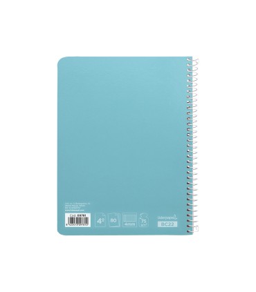 Cuaderno espiral liderpapel cuarto witty tapa dura 80h 75gr cuadro 4mm con margen color celeste