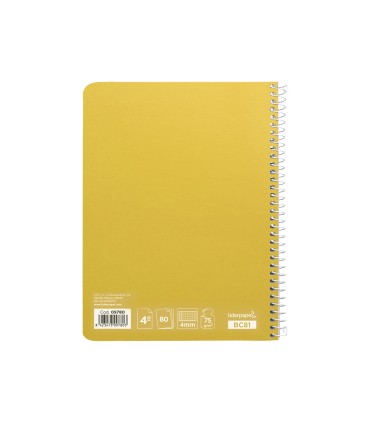 Cuaderno espiral liderpapel cuarto witty tapa dura 80h 75gr cuadro 4mm con margen color amarillo