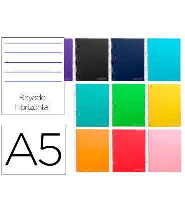 Cuaderno espiral liderpapel a5 micro jolly tapa forrada 140h 75 gr horizontal 5 bandas6 taladros colores surtidos