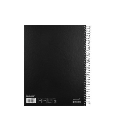 Cuaderno espiral liderpapel a4 micro jolly tapa forrada 140h 75 gr cuadro 5mm 5 bandas 4 taladros color negro