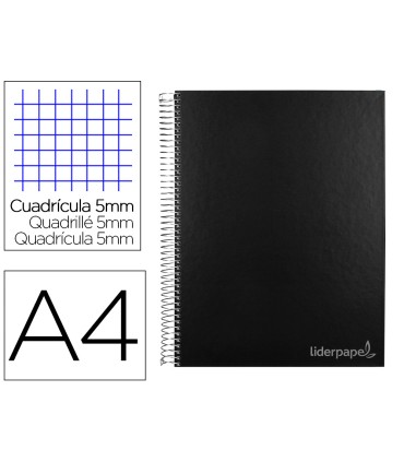 Cuaderno espiral liderpapel a4 micro jolly tapa forrada 140h 75 gr cuadro 5mm 5 bandas 4 taladros color negro